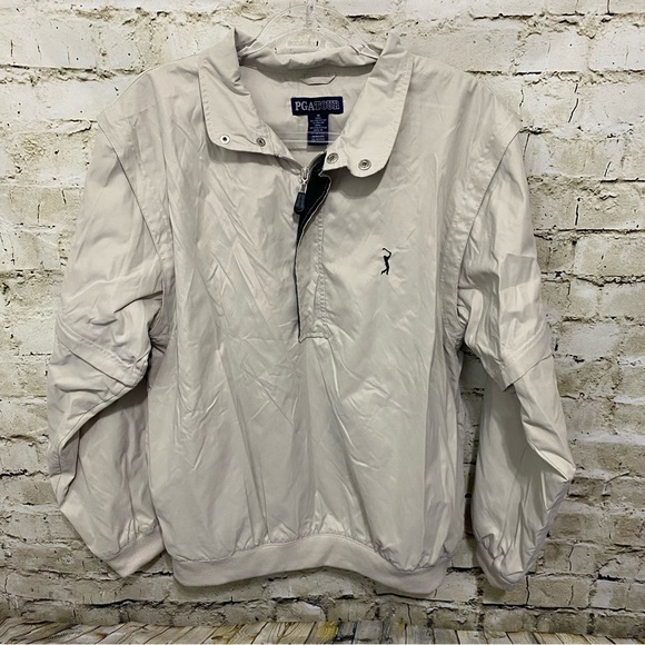 PGA Tour Beige Zip Off Sleeve 1/4 Zip Pullover Jacket Vest - Picture 1 of 5